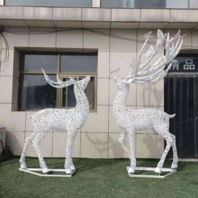不锈钢镂空蝴蝶鹿雕塑 动物摆件